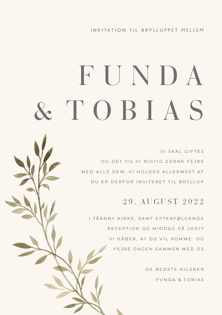 Invitationer - Funda & Tobias Bryllupsinvitation
